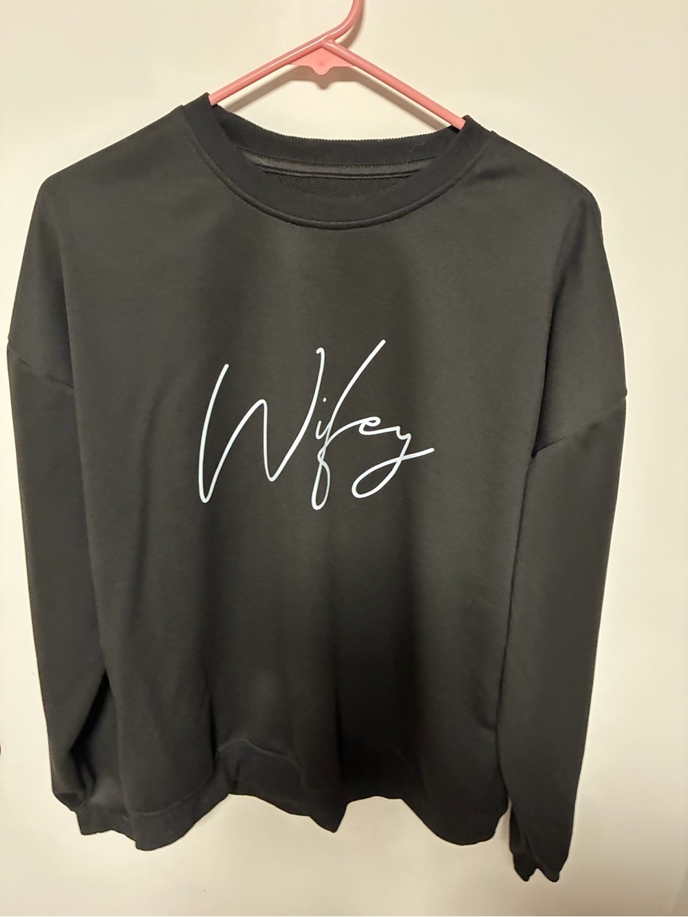 Wifey Script Graphic Sweatshirt - Black with White Lettering XL